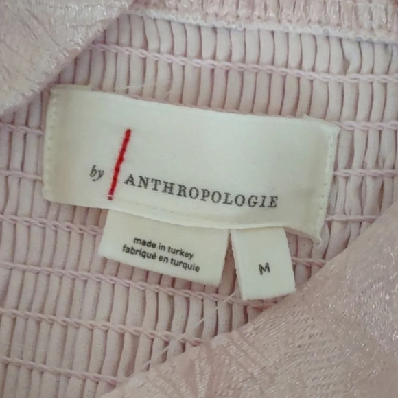 BY Anthropologie Textured Puff-Sleeve Midi pink Dress size Medium - Picture 4 of 6